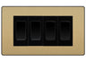 BG Evolve Satin Brass 4 Gang Intermediate Light Switch Custom Grid - Black Insert by British General (BG-Evolve-SB-4G-Combo-4x INT-BL)