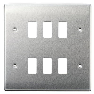 BG GNBS6 Nexus Grid Brushed Steel 6 Module Front Plate by British General (BG-GNBS6-2)