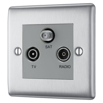 BG Nexus Brushed Steel Triplex TV/FM/Sat Socket NBS67 with 35mm Steel Back Box