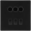 BG Screwless Matt Black 6 Gang Switch 3x Trailing Edge LED Dimmer 3x Intermediate Custom Grid Switch