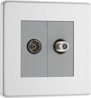 BG FBS65 Flatplate Screwless Satellite and Co-axial Socket, 2 Gang, Brushed Steel - Grey Insert by British General (BG-FBS65-Shopify-SA_1)