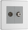 BG FBS65 Flatplate Screwless Satellite and Co-axial Socket, 2 Gang, Brushed Steel - Grey Insert by British General (BG-FBS65-Shopify-SA_1)