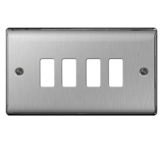 BG Nexus GNBS4 Grid Brushed Steel 4 Gang Front Plate