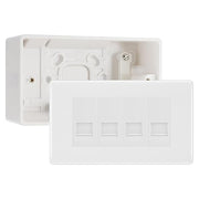 BG White Moulded 4 Gang RJ11 Telephone Socket Euro Module with 50mm Back Box - White Insert by British General (BG-EMRJ11W-4G-50)