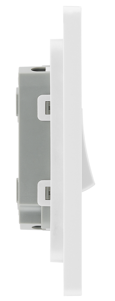 BG PCDBS42W Brushed Steel Evolve 2 Gang 20A 16AX 2 Way Light Switch - White Insert