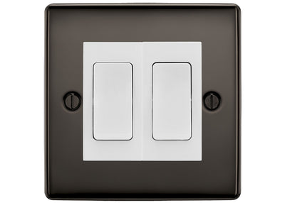 BG Nexus Black Nickel 2 Gang 20AX 2-Way Switch Custom Grid – White Insert by British General (BG-Nexus-BN-2G-Combo-2x2WAY-WH)