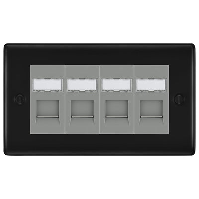 BG Nexus Matt Black 4 Gang RJ45 Cat6 Data Socket Outlet Grey Inserts by British General (BG-NFBRJ454G)