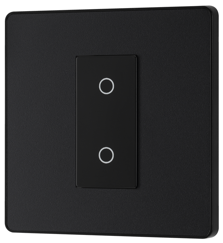 PCDMBTDM1B Front - This Evolve Matt Black single master trailing edge touch dimmer allows you to control your light levels and set the mood.