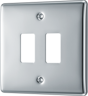 BG RNPC2 Nexus Grid Polished Chrome 2 Module Front Plate by British General (BG-RNPC2-Shopify-SA_1)