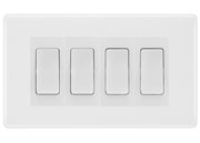 BG White Moulded 4-Gang Light Switch 1x 2-Way + 3x Intermediate – White Inserts by British General (BG-Nexus-WM-4G-Combo-3x INT-1x 2WAY-WH)