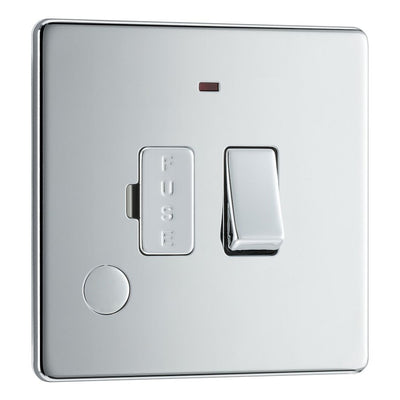 BG Screwless Polished Chrome 13A Switched Spur + Neon + Cable Outlet FPC53 with 35mm Steel Back Box