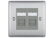 BG Nexus Metal Brushed Steel 2 Gang RJ45 Data Socket NBSRJ452G Grey Inserts by British General (BG-NBSRJ452G)