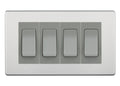 BG Brushed Steel Screwless 4 Gang Intermediate Light Switch Custom Grid - Grey Insert