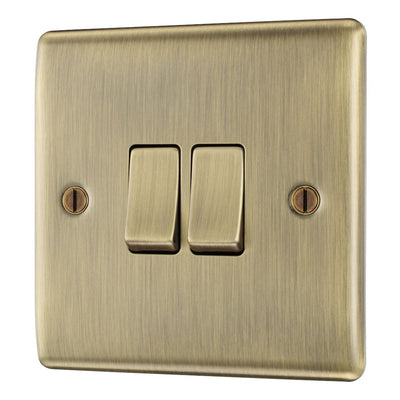 Antique Brass 2 Gang Double Light Switch & Surface Pattress Back Box