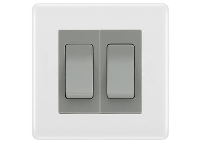 BG White Moulded 2 Gang Intermediate Light Switch Custom Grid – Grey Insert by British General (BG-Nexus-WM-2G-Combo-2x INT-GR)