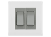 BG White Moulded 2 Gang Intermediate Light Switch Custom Grid – Grey Insert by British General (BG-Nexus-WM-2G-Combo-2x INT-GR)