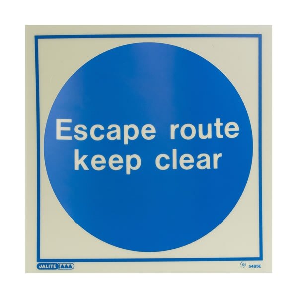 Photoluminescent Keep Clear Door Signs - Rigid Plastic 200x200mm