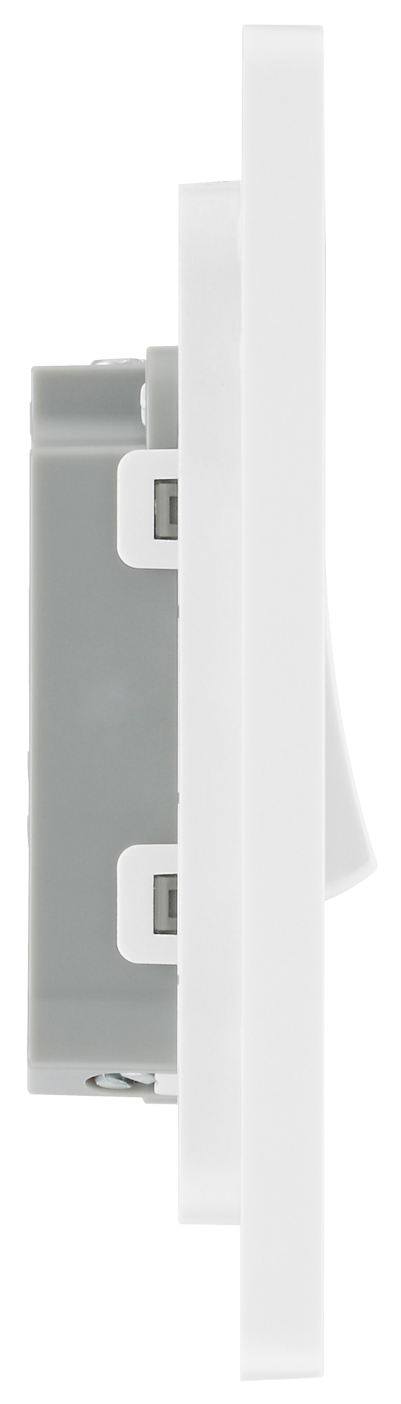 PCDCL14W Side - This Evolve pearlescent white bell push switch from British General is ideal for use where access is restricted such as office buildings or hospitals, where visitors need to let those inside know they have arrived.