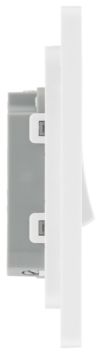 PCDCL14W Side - This Evolve pearlescent white bell push switch from British General is ideal for use where access is restricted such as office buildings or hospitals, where visitors need to let those inside know they have arrived.