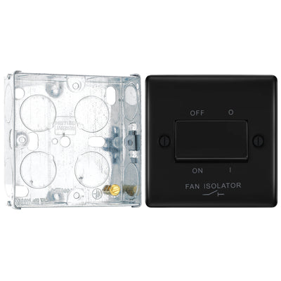 BG Nexus Matt Black 10A Triple Pole Fan Isolator Switch NFB15 with 25mm Steel Back Box by British General (BG-NFB15+HGS02)