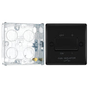 BG Nexus Matt Black 10A Triple Pole Fan Isolator Switch NFB15 with 25mm Steel Back Box by British General (BG-NFB15+HGS02)