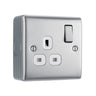 Brushed Steel 1 Gang 13A Switched Single Socket & Surface Pattress Back Box by British General (BG-NBS21W-MC501)