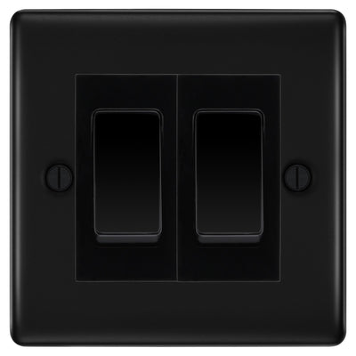BG Nexus Matt Black 2 Gang Intermediate Light Switch Custom Grid – Black Insert by British General (BG-Nexus-FB-2G-Combo-2x INT-BL)