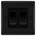 BG Nexus Matt Black 2 Gang Intermediate Light Switch Custom Grid – Black Insert