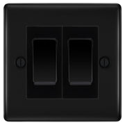 BG Nexus Matt Black 2 Gang Intermediate Light Switch Custom Grid – Black Insert by British General (BG-Nexus-FB-2G-Combo-2x INT-BL)