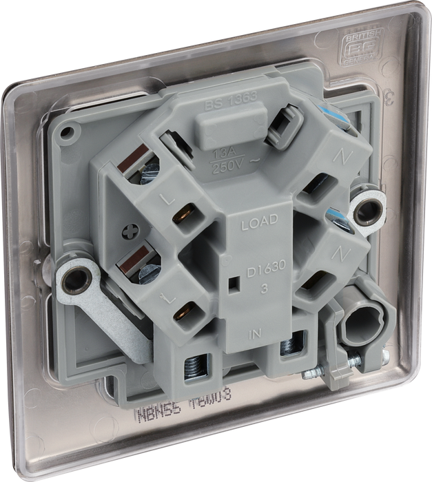 NBN55 Back - This 13A fused and unswitched connection unit from British General provides an outlet from the mains containing the fuse ideal for spur circuits and hardwired appliances.
