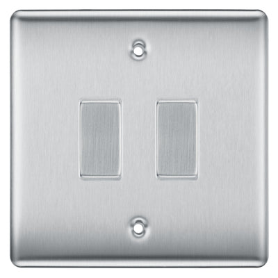 BG Nexus Brushed Steel 2 Gang Intermediate Light Switch Custom Grid Switch by British General (BG-NEXUS-BS-2G-CUSTOM-2xINT-SWITCH)