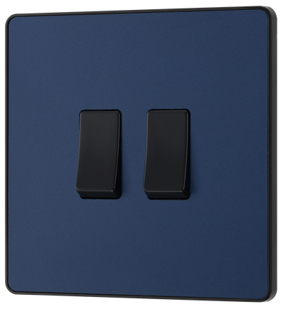 BG PCDDB42B Matt Blue Evolve 2 Gang 20A 16AX 2 Way Light Switch - Black Insert