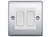 BG Nexus Polished Chrome 2 Gang Intermediate Light Switch Custom Grid – White Insert by British General (BG-Nexus-PC-2G-Combo-2x INT-WH)