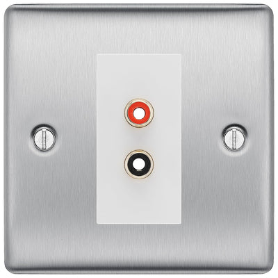 BG Nexus Brushed Steel Euro Module RCA X 2 Outlet NBSRCA2W by British General (BG-NBSRCA2W)