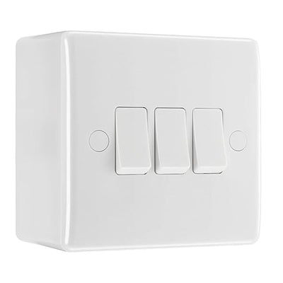 BG Nexus 3 Gang 20A 16AX Triple Wall Light Switch White & 50mm Pattress Back Box by British General (BG-843+877)