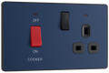 BG PCDDB70B Matt Blue Evolve 45A 2 Pole Cooker Control Unit 13A Switched Socket - Black Insert