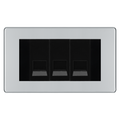 BG Screwless Polished Chrome 3 Gang Secondary Telephone Socket, Screw Terminal - Black Insert