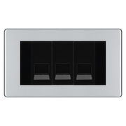 BG Screwless Polished Chrome 3 Gang Secondary Telephone Socket, Screw Terminal - Black Insert by British General (BG-FPC3GEMBTSSB)