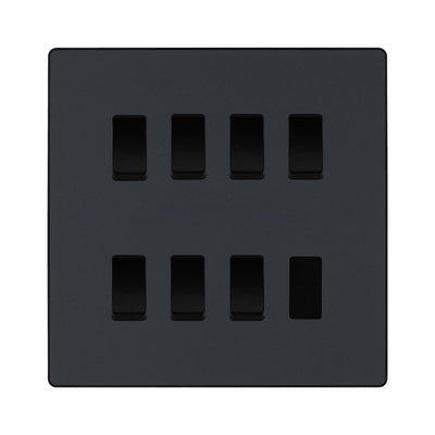 BG Evolve Matt Grey 7 Gang Custom Grid Light Switch by British General (BG-Evolve-MG-7G-CUSTOM-LIGHT-SWITCH)