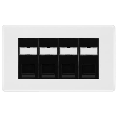 BG White Moulded 4 Gang RJ45 Cat5e Data Socket Black Inserts by British General (BG-NWMRJ454C5EB)