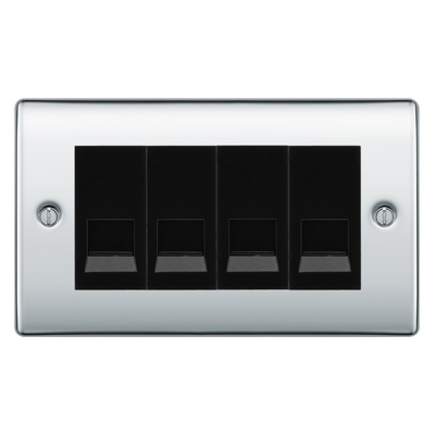 BG Nexus Polished Chrome 4 Gang Secondary Telephone Socket, Screw Terminal - Black Insert