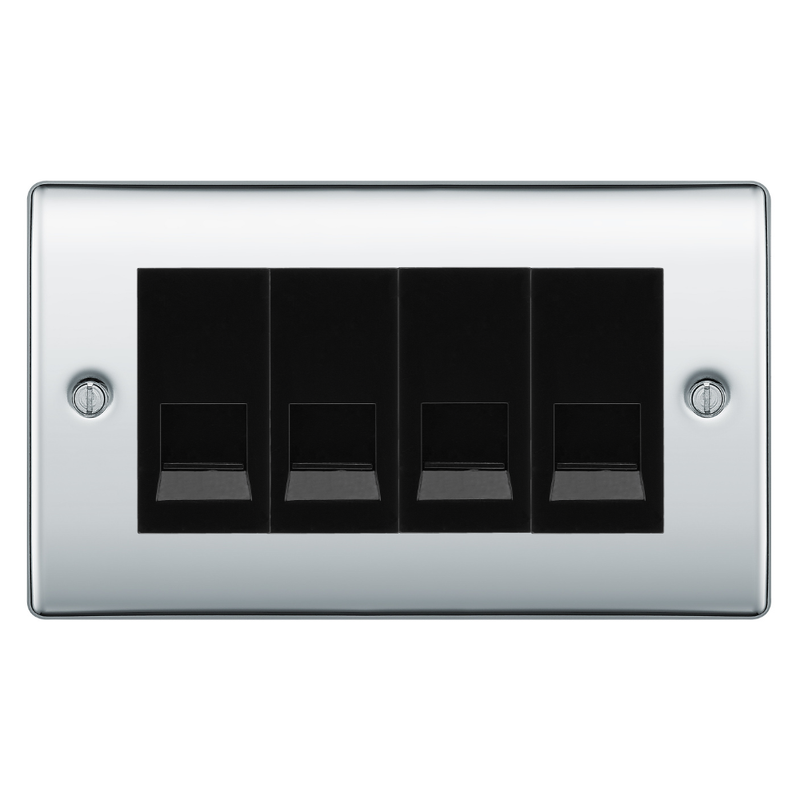 BG Nexus Polished Chrome 4 Gang Secondary Telephone Socket, Screw Terminal - Black Insert