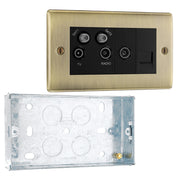 BG Nexus Antique Brass Quadplex TV FM SAT (x2) NAB69 with 25mm Steel Back Box by British General (BG-NAB69+HGS04)