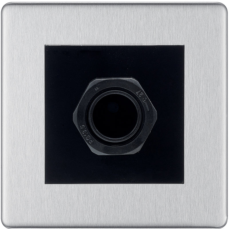 BG Screwless Brushed Steel 45A Flex Outlet Euro Module | Black Insert