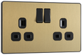 BG Evolve PCDSB22B Satin Brass 2 Gang 13A Switched Socket-Black Insert
