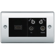 BG Nexus Polished Chrome 4G Faceplate with HDMI + TV/FM/SAT Module - Black by British General (BG-NPCEMR4-HDMI-TVFM2B)