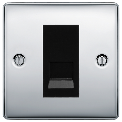 BG Nexus Polished Chrome Single Secondary Telephone Socket, Screw Terminal - Black Insert by British General (BG-NPCEMS1+EMBTSSB)