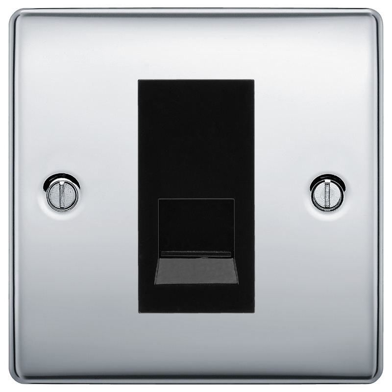 BG Nexus Polished Chrome Single Secondary Telephone Socket, Screw Terminal - Black Insert