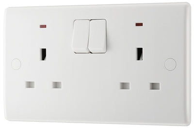 BG 826 Moulded Round Edge | White | 2 Gang 13A 1 Pole Neon Switched Socket by British General (BG-826)