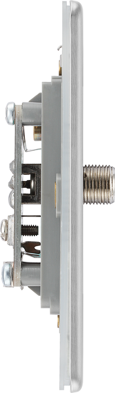 BG FBS64 Flatplate Screwless Satellite Socket, 1 Gang Brushed Steel Grey Insert